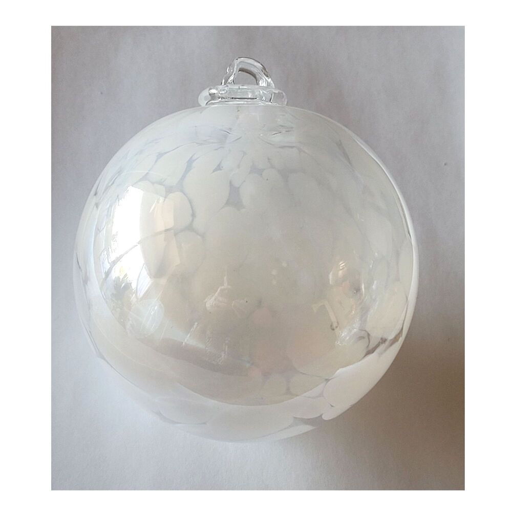 4" Iridescent White Speckled Blown Glass Ornament by 2 Sisters Artisan Glass